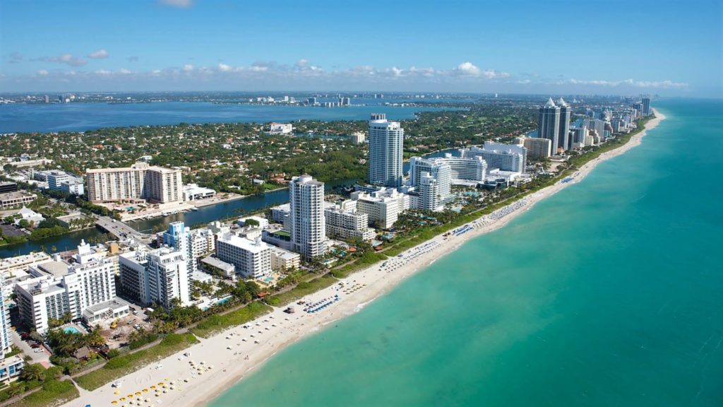 An aerial view of Miami beach